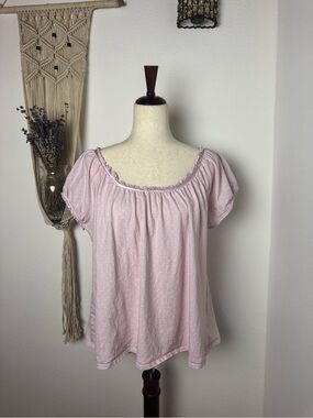 Vintage Light Pink Short Sleeve Scoop Neck Blouse